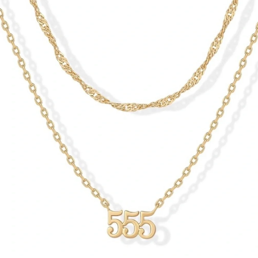 555 Elegant Gold Necklace with Number Pendant